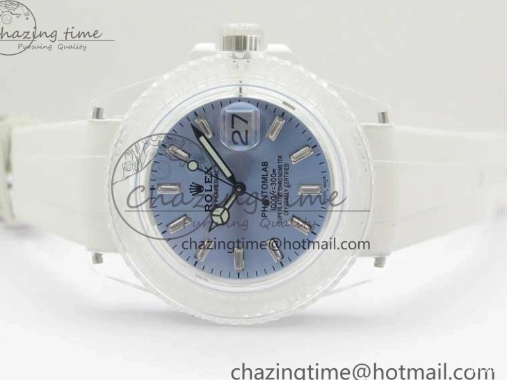Best Phantomlab Edition 3AF White Dial Submariner VR3135 on Strap Rubber Blue Transparent Light 1109